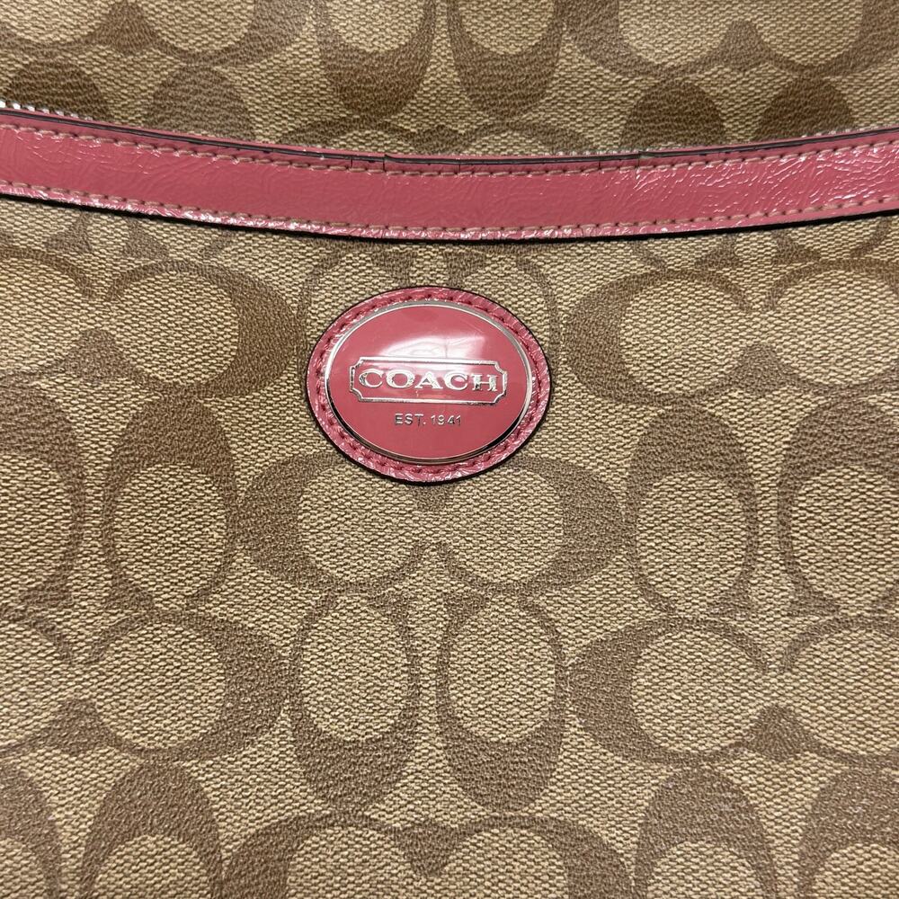 Coach Signature File Crossbody Bag Khaki Pink Leather - Picture 2 of 12
